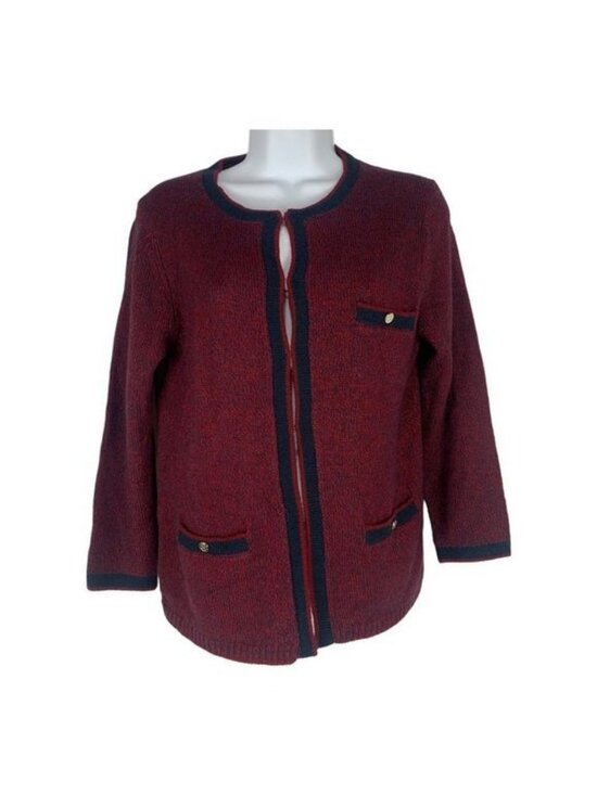 Ann Taylor Sweaters - Ann Taylor Red & Navy Open Front Cardigan With Pockets Womens Size Small